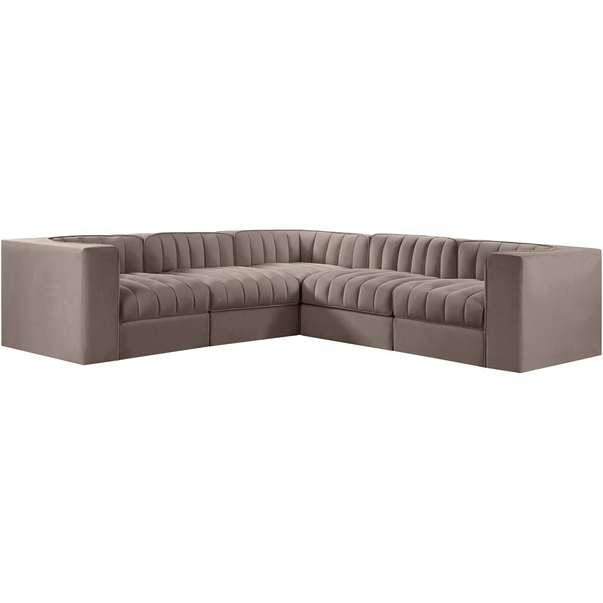 Rummi Taupe Velvet Performance Fabric Upholstered 5 Piece Modular Sectional Sofa