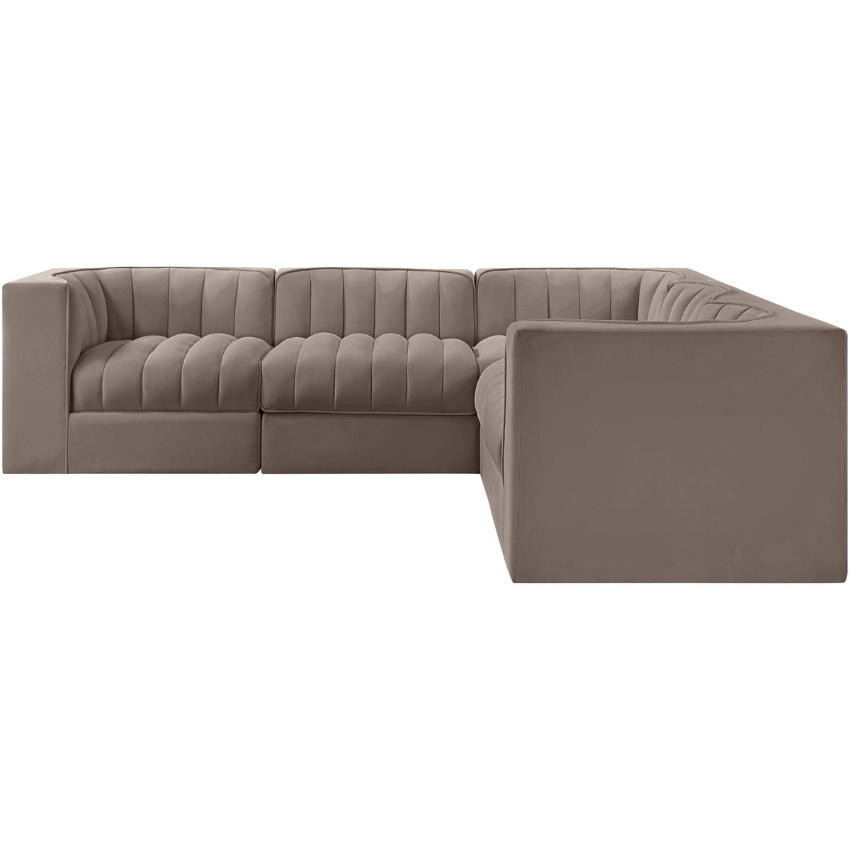 Rummi Taupe Velvet Performance Fabric Upholstered 5 Piece Modular Sectional Sofa