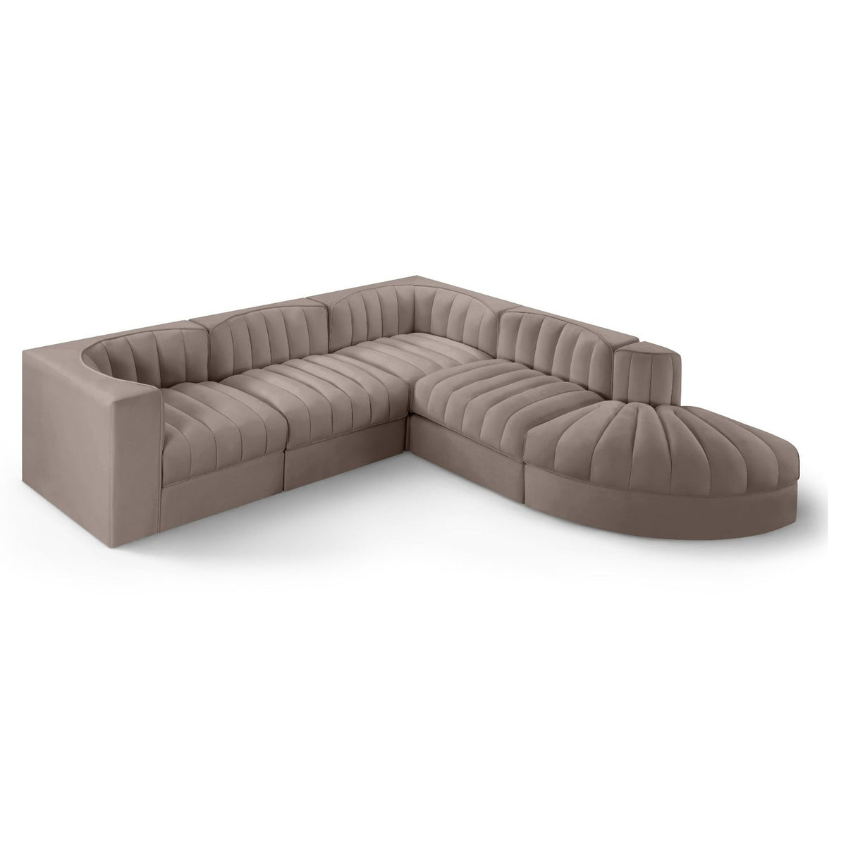 Rummi Taupe Velvet Performance Fabric Upholstered 5pc. Modular Sectional in taupe velvet, primary product view