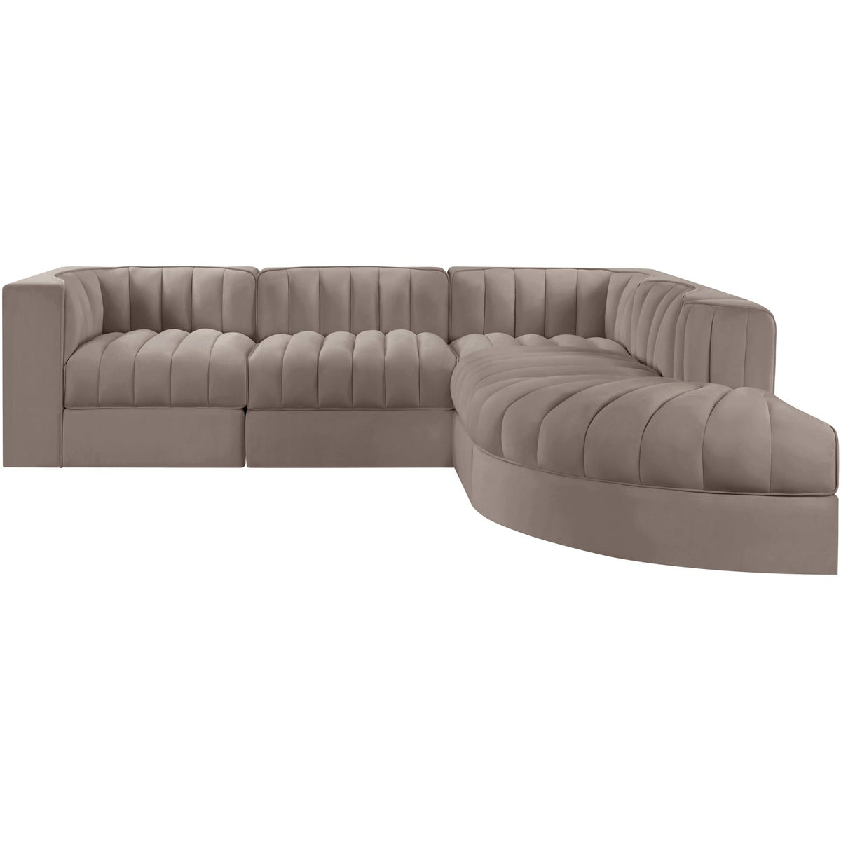 Rummi Taupe Velvet Performance Fabric Upholstered 5 Piece Modular Sectional Sofa