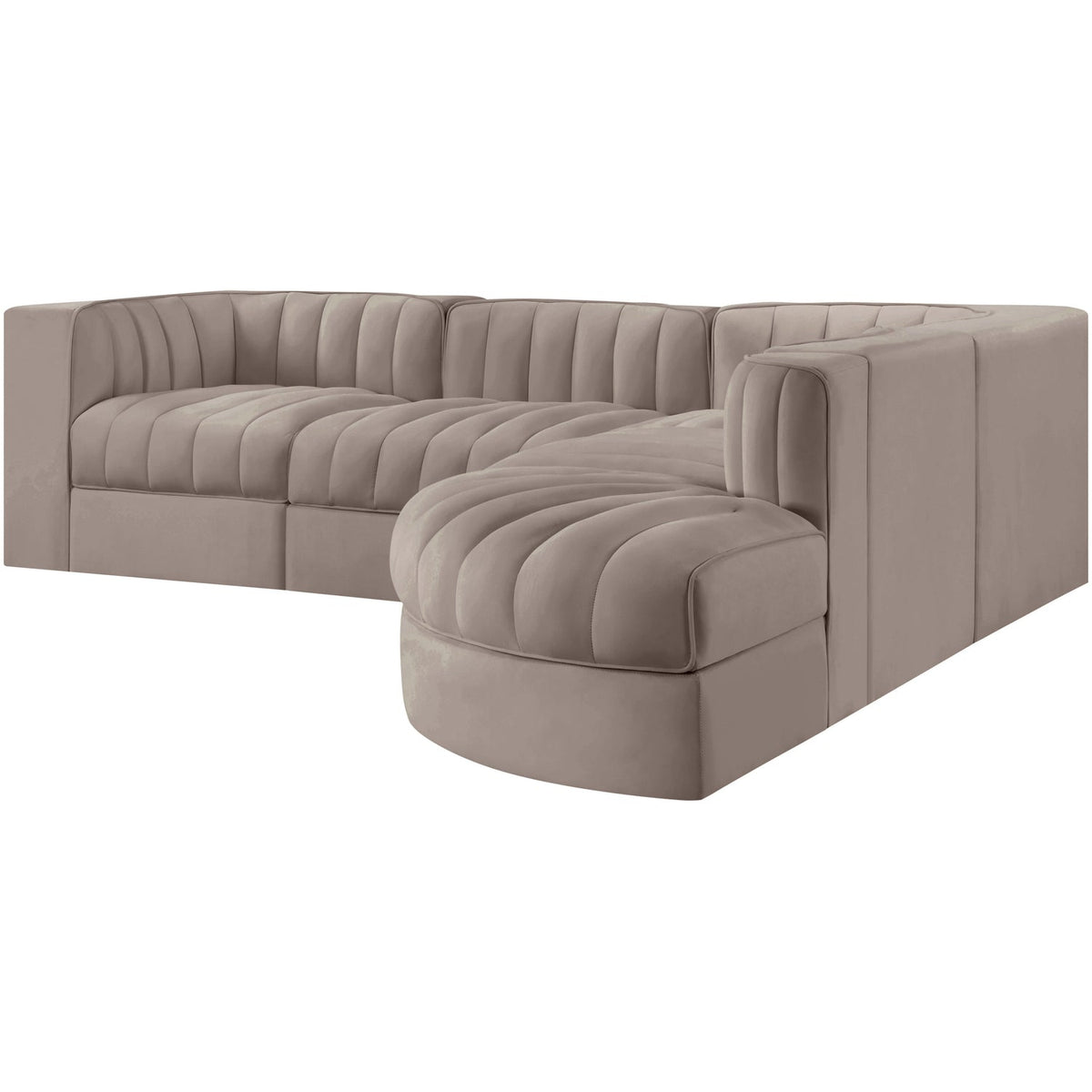 Rummi Taupe Velvet Performance Fabric Upholstered 5 Piece Modular Sectional Sofa