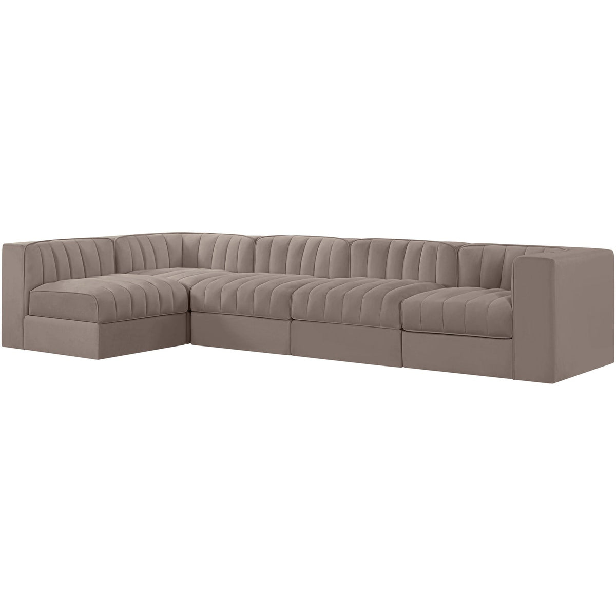 Rummi Taupe Velvet Performance Fabric Upholstered 5 Piece Modular Sectional Sofa