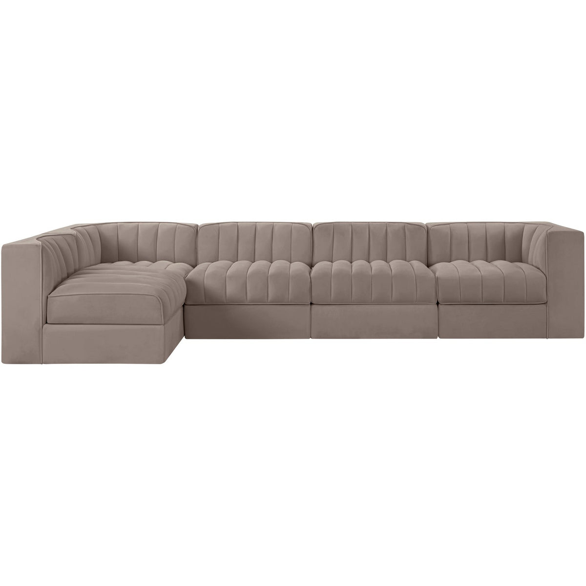 Rummi Taupe Velvet Performance Fabric Upholstered 5 Piece Modular Sectional Sofa