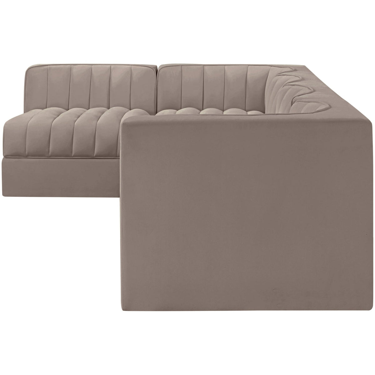 Rummi Taupe Velvet Performance Fabric Upholstered 5 Piece Modular Sectional Sofa