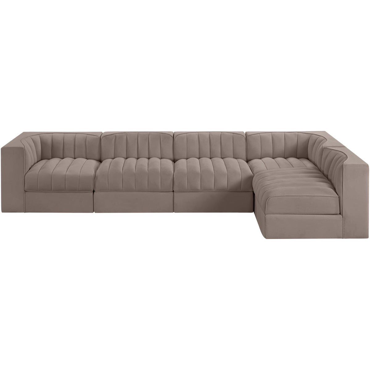 Rummi Taupe Velvet Performance Fabric Upholstered 5 Piece Modular Sectional Sofa