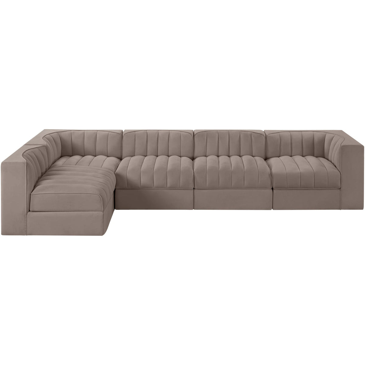 Rummi Taupe Velvet Performance Fabric Upholstered 5 Piece Modular Sectional Sofa