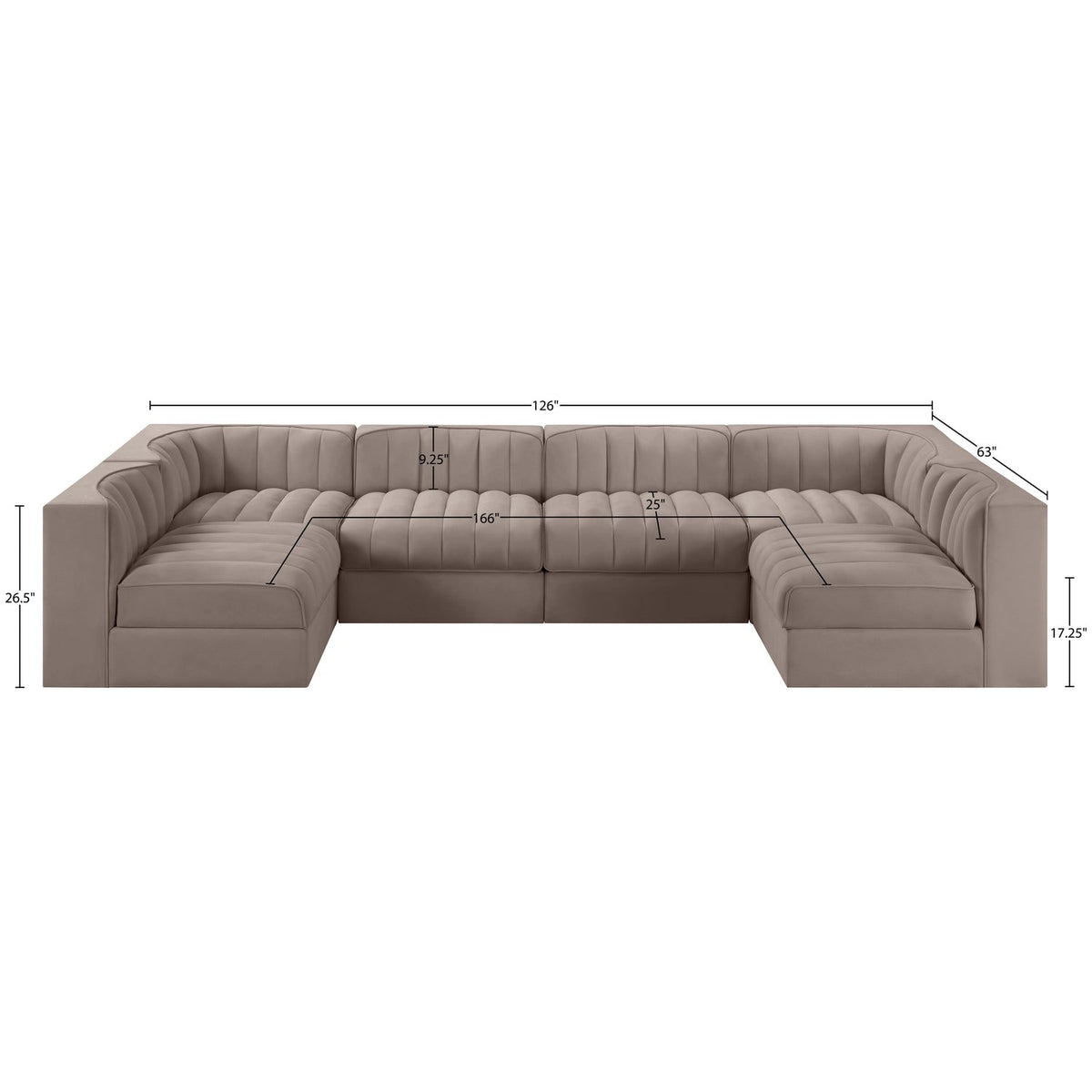 Rummi Taupe Velvet Performance Fabric Upholstered 6 Piece Modular Sectional Sofa