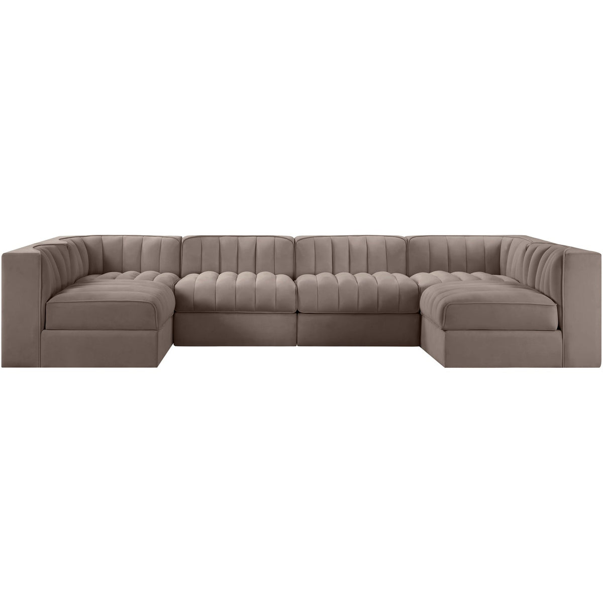 Rummi Taupe Velvet Performance Fabric Upholstered 6 Piece Modular Sectional Sofa