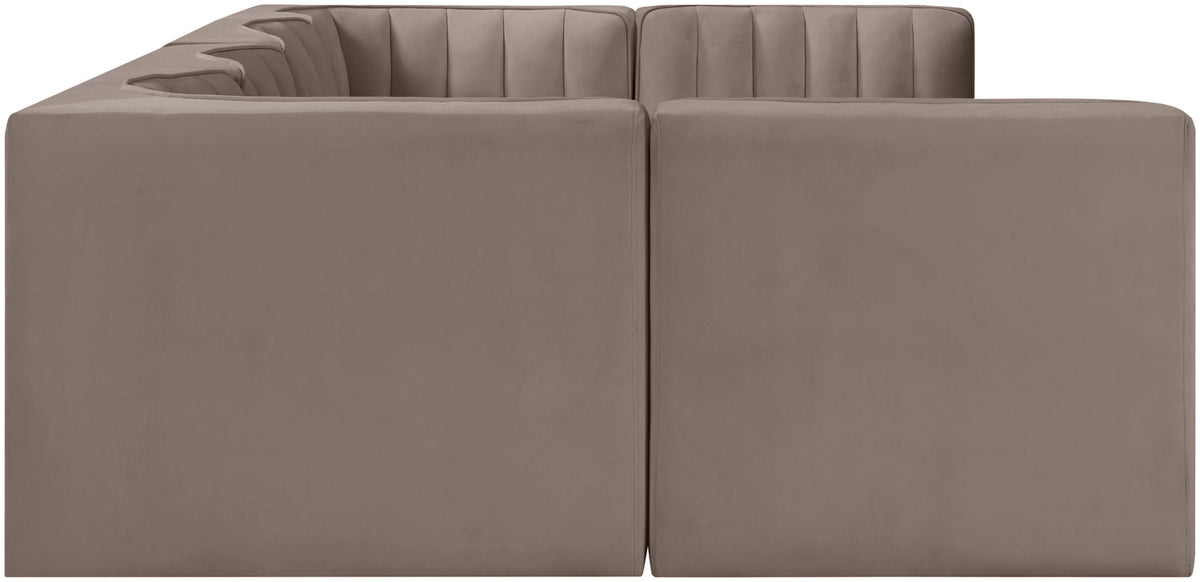 Rummi Taupe Velvet Performance Fabric Upholstered 6 Piece Modular Sectional Sofa
