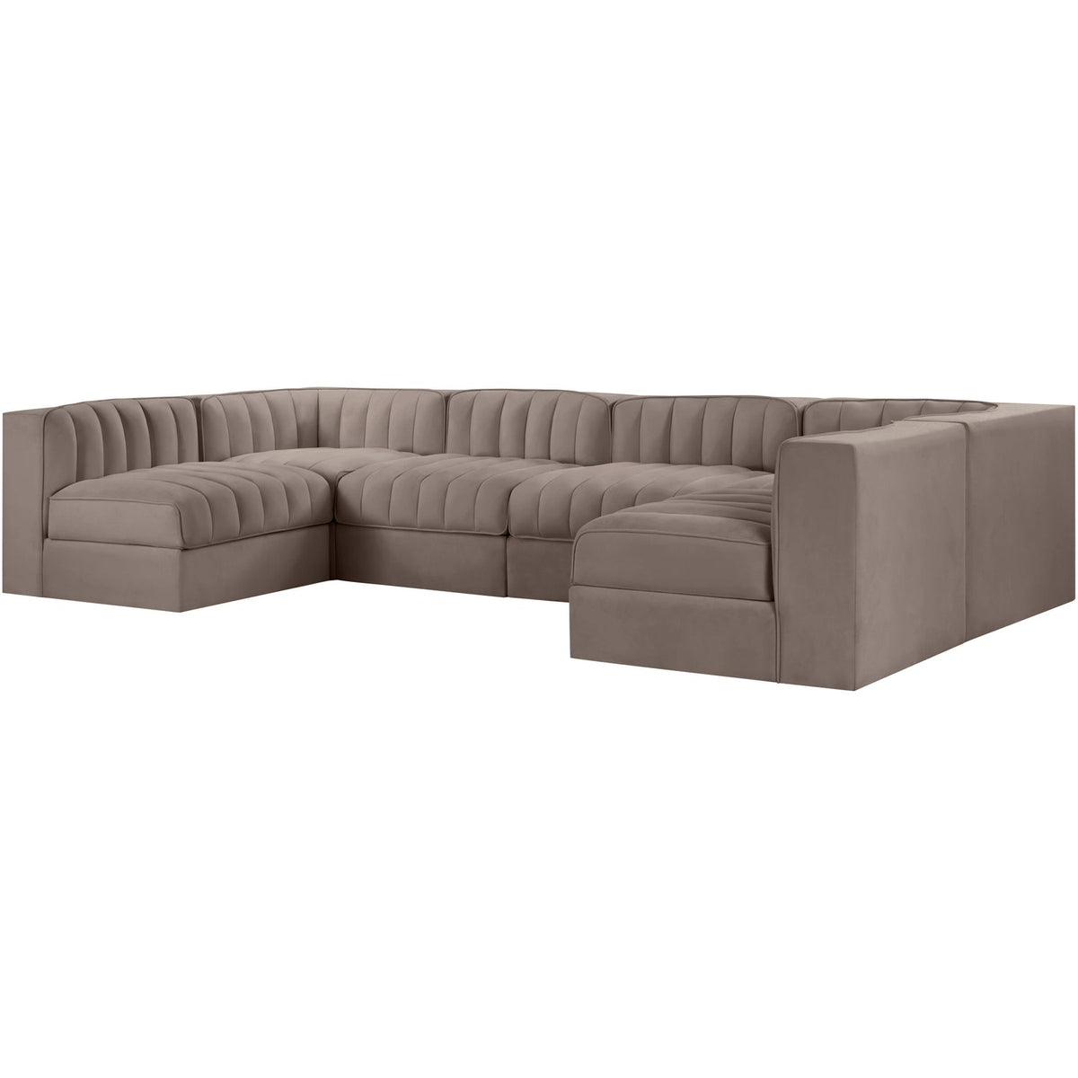 Rummi Taupe Velvet Performance Fabric Upholstered 6 Piece Modular Sectional Sofa