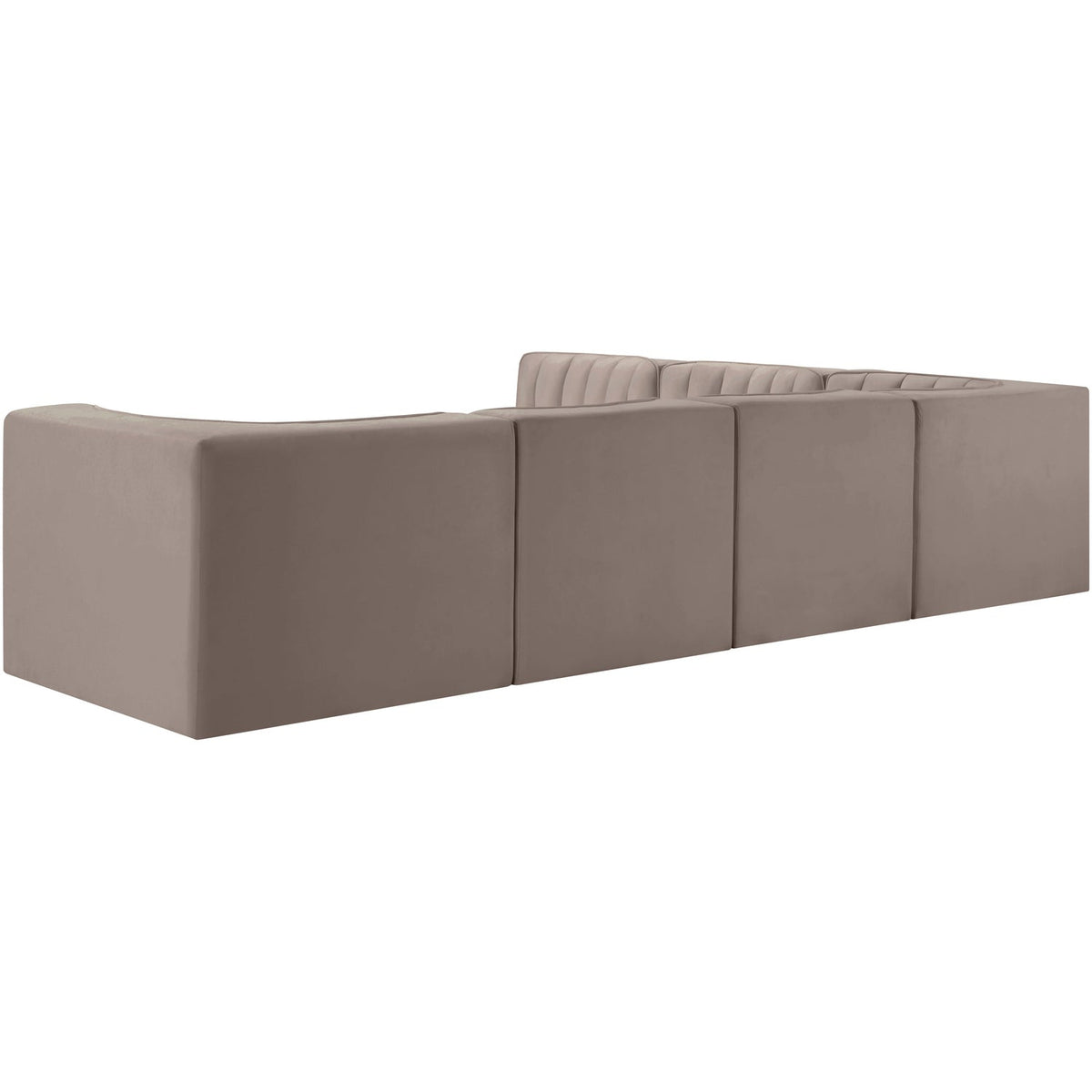 Rummi Taupe Velvet Performance Fabric Upholstered 6 Piece Modular Sectional Sofa