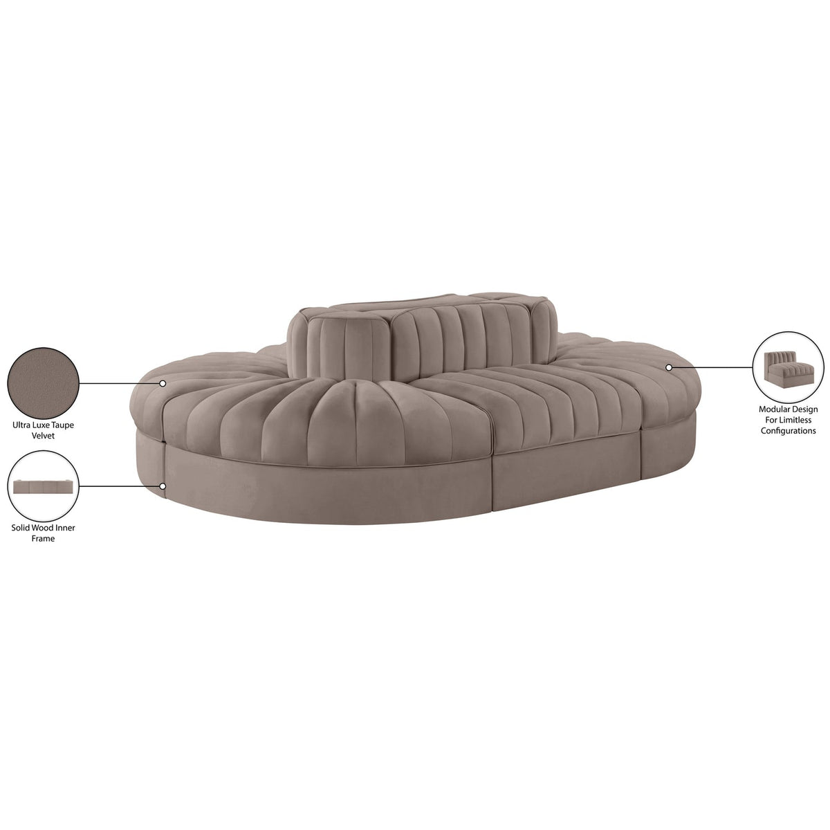 Rummi Taupe Velvet Performance Fabric Upholstered 6 Piece Modular Sectional Sofa