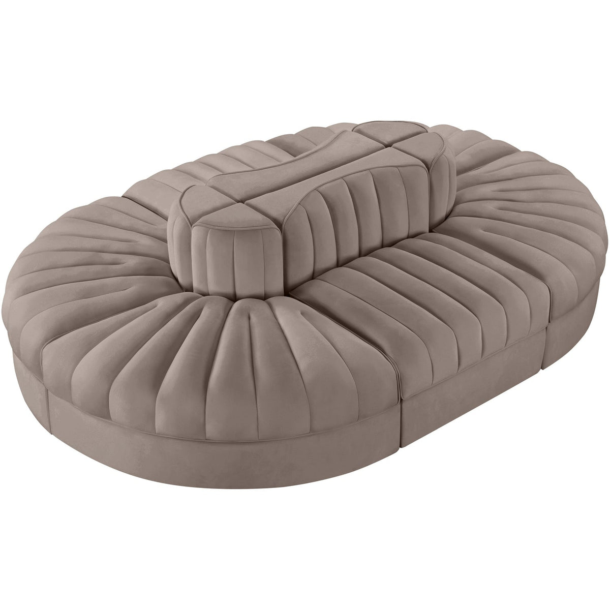 Rummi Taupe Velvet Performance Fabric Upholstered 6 Piece Modular Sectional Sofa