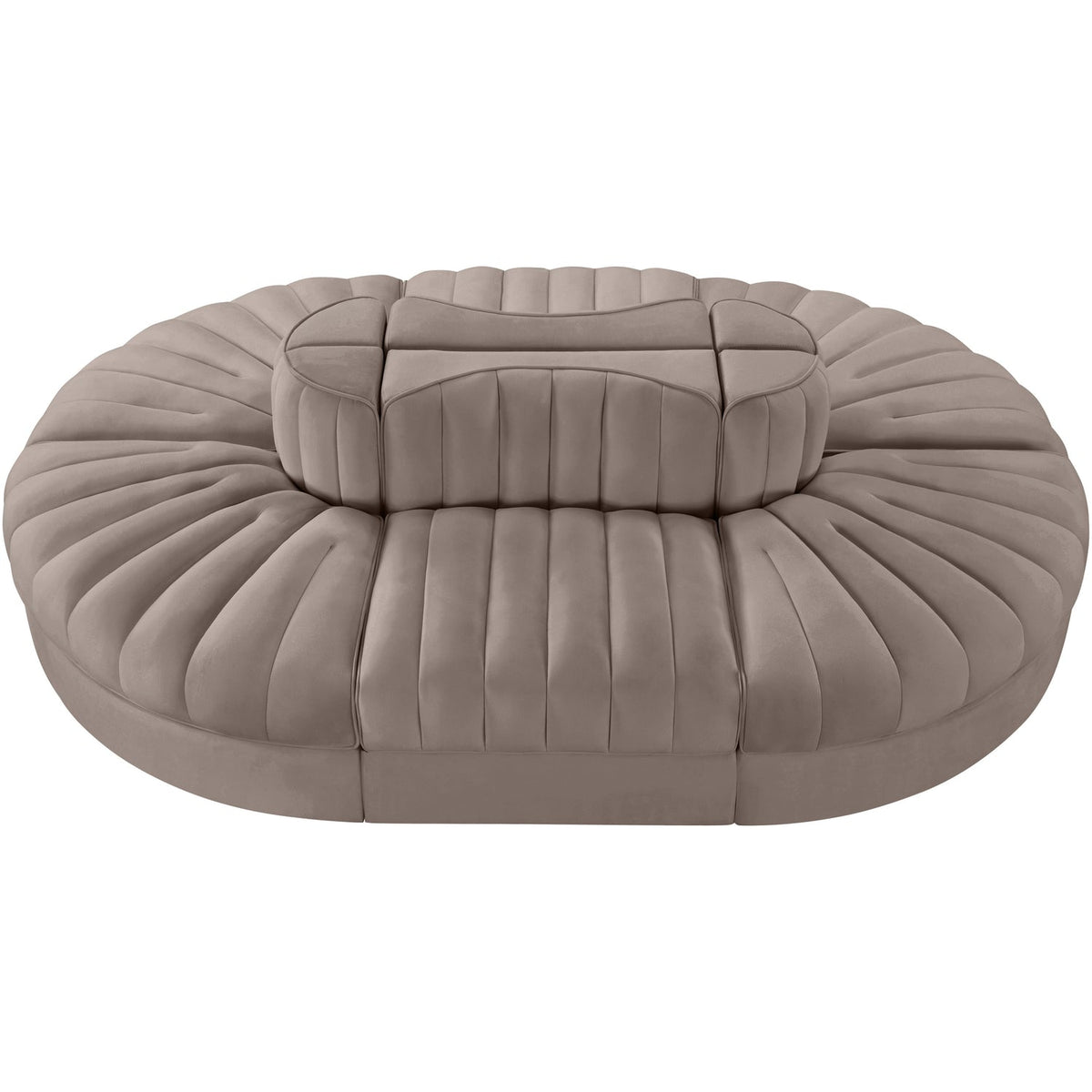 Rummi Taupe Velvet Performance Fabric Upholstered 6 Piece Modular Sectional Sofa