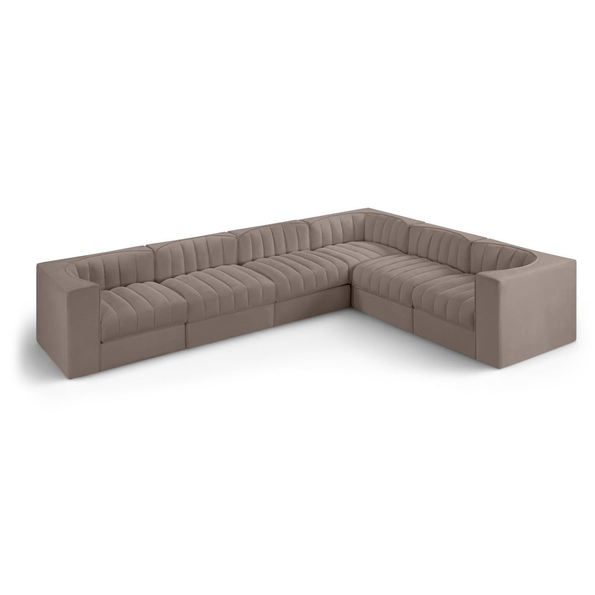 Rummi Taupe Velvet Performance Fabric Upholstered 6pc. Modular Sectional in taupe velvet, primary product view