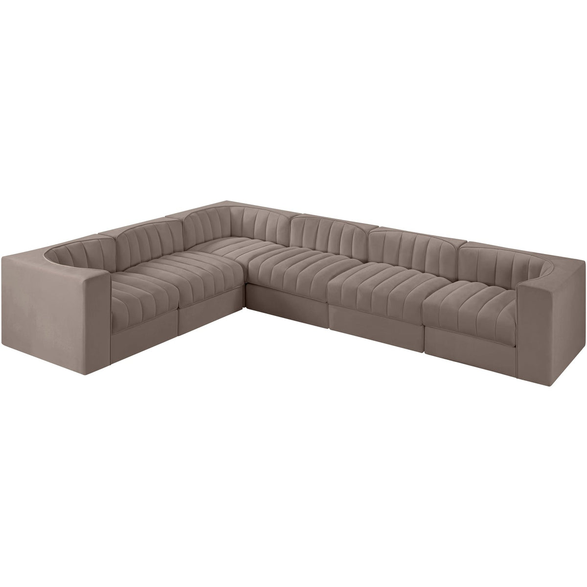 Rummi Taupe Velvet Performance Fabric Upholstered 6 Piece Modular Sectional Sofa