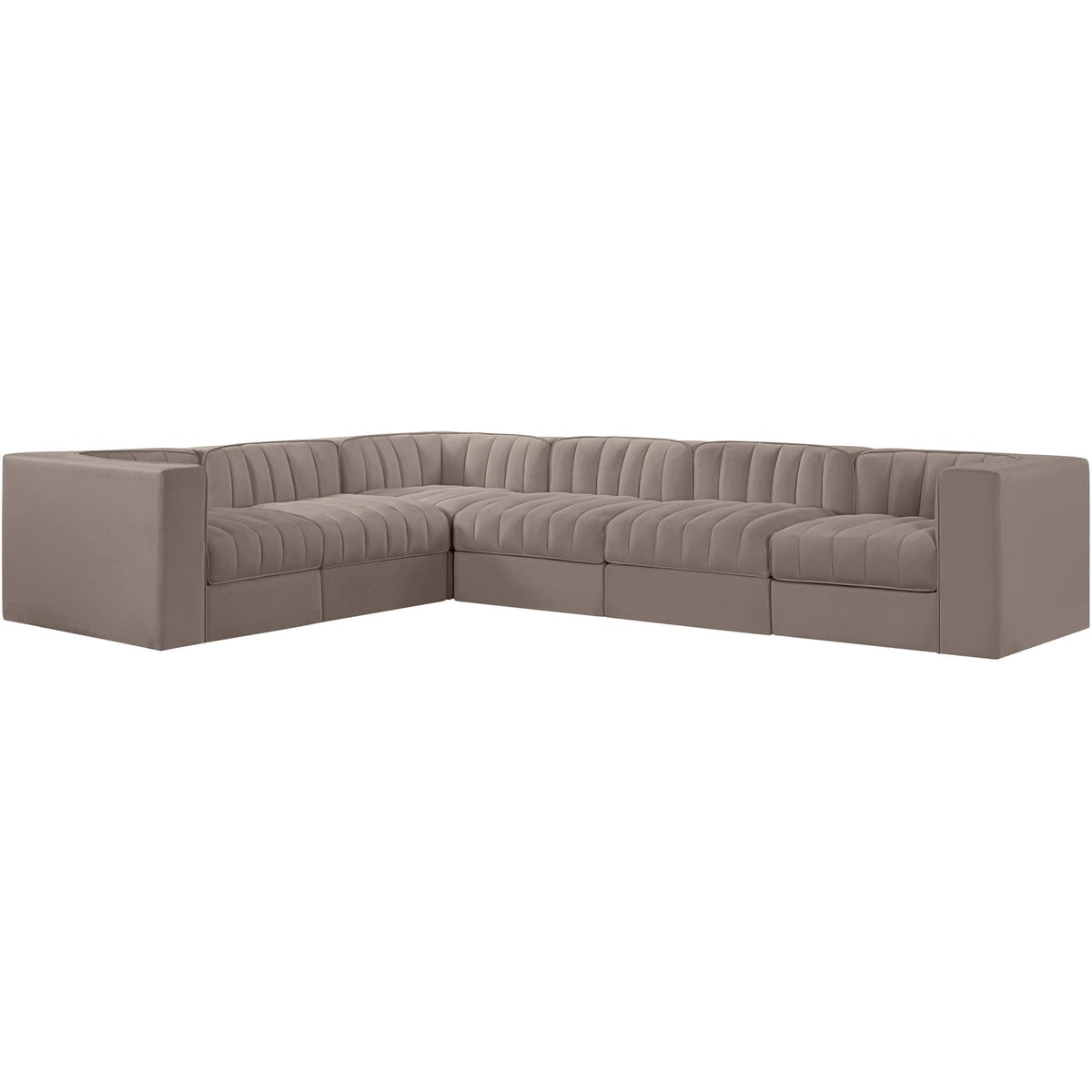 Rummi Taupe Velvet Performance Fabric Upholstered 6 Piece Modular Sectional Sofa