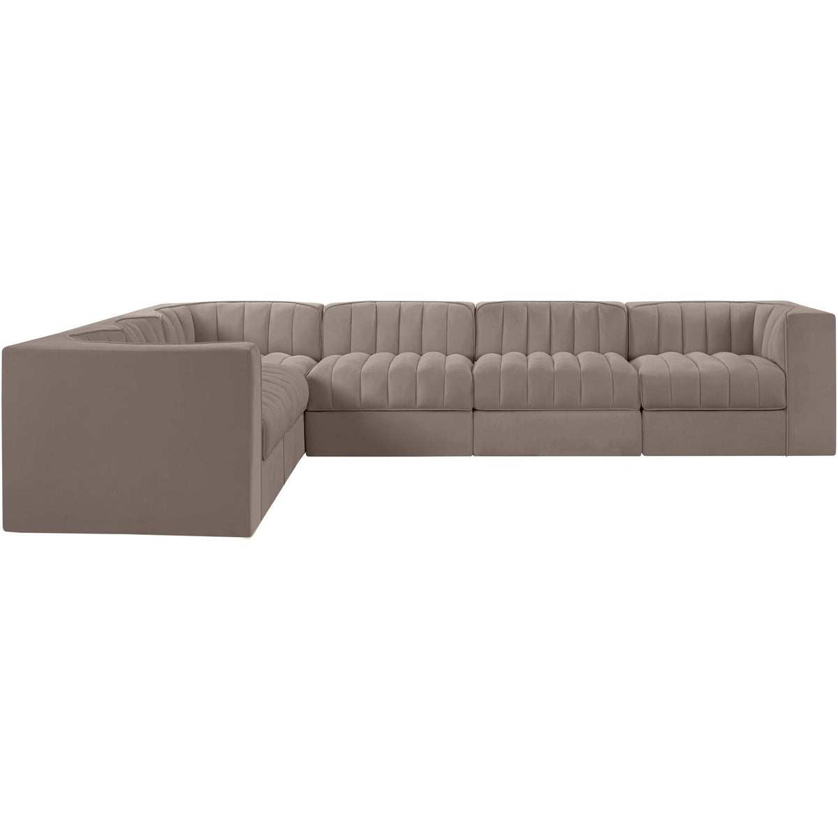 Rummi Taupe Velvet Performance Fabric Upholstered 6 Piece Modular Sectional Sofa