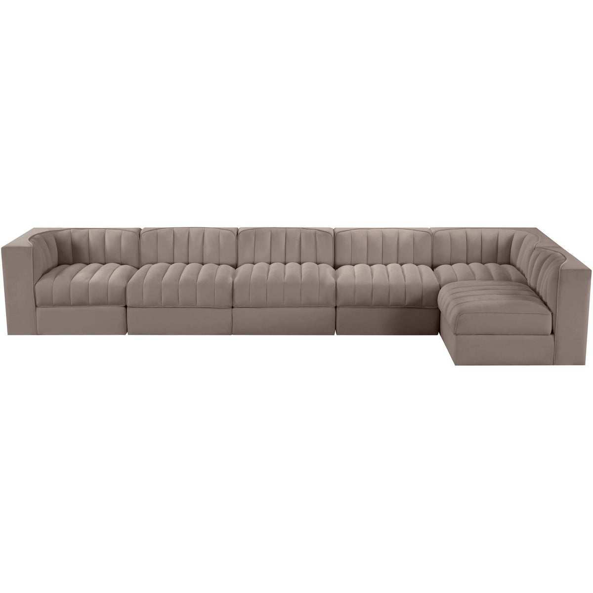 Rummi Taupe Velvet Performance Fabric Upholstered 6 Piece Modular Sectional Sofa