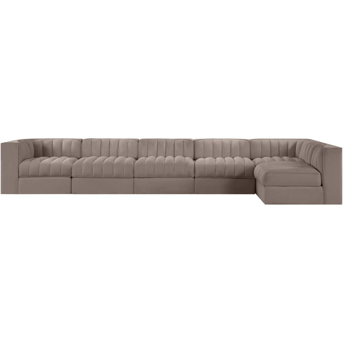 Rummi Taupe Velvet Performance Fabric Upholstered 6 Piece Modular Sectional Sofa
