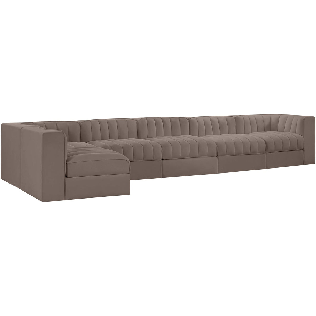 Rummi Taupe Velvet Performance Fabric Upholstered 6 Piece Modular Sectional Sofa