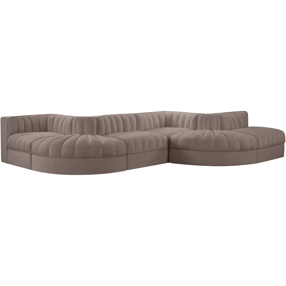Rummi Taupe Velvet Performance Fabric Upholstered 6 Piece Modular Sectional Sofa