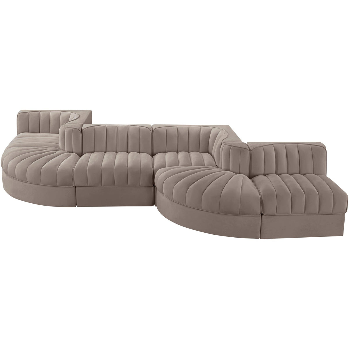 Rummi Taupe Velvet Performance Fabric Upholstered 6 Piece Modular Sectional Sofa