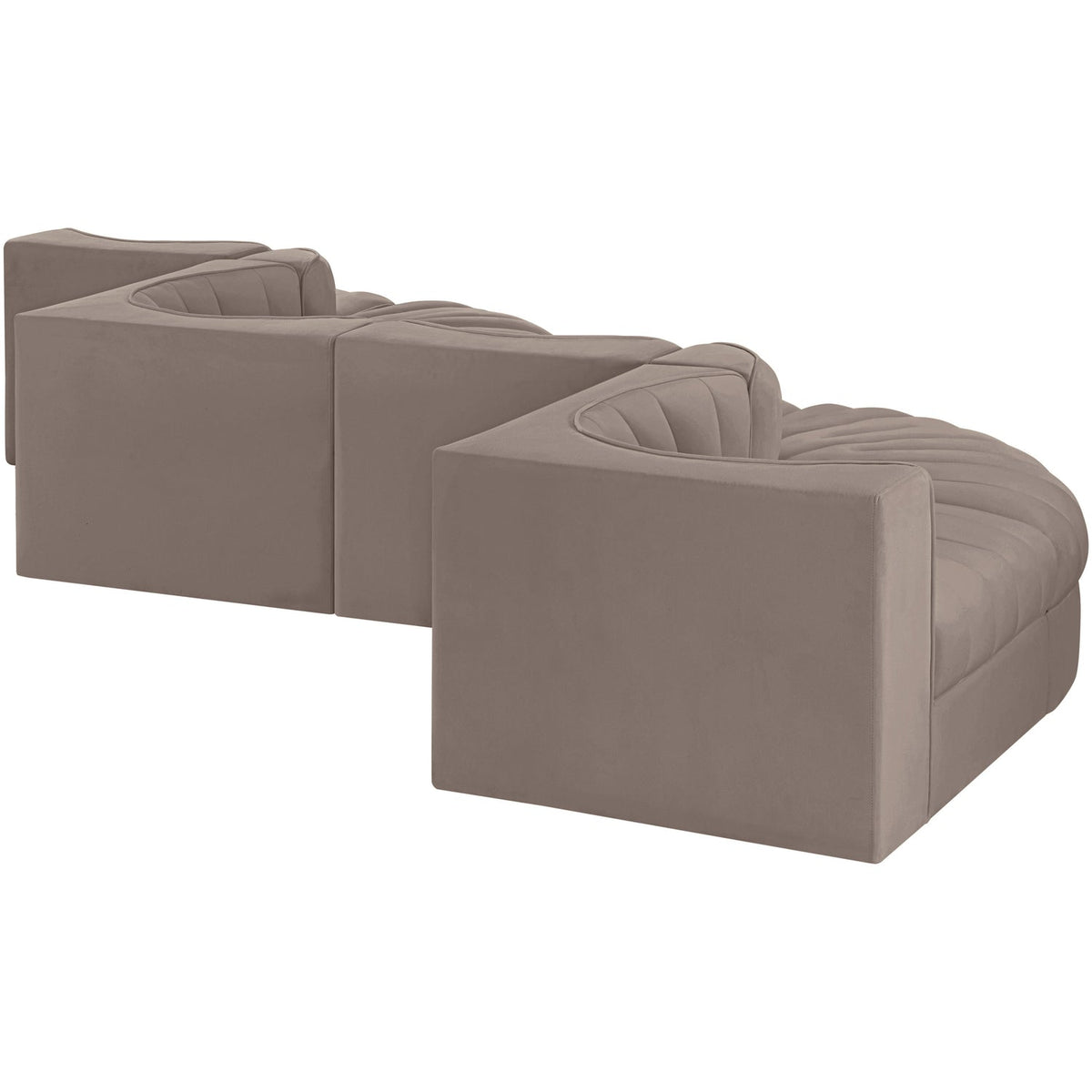 Rummi Taupe Velvet Performance Fabric Upholstered 6 Piece Modular Sectional Sofa