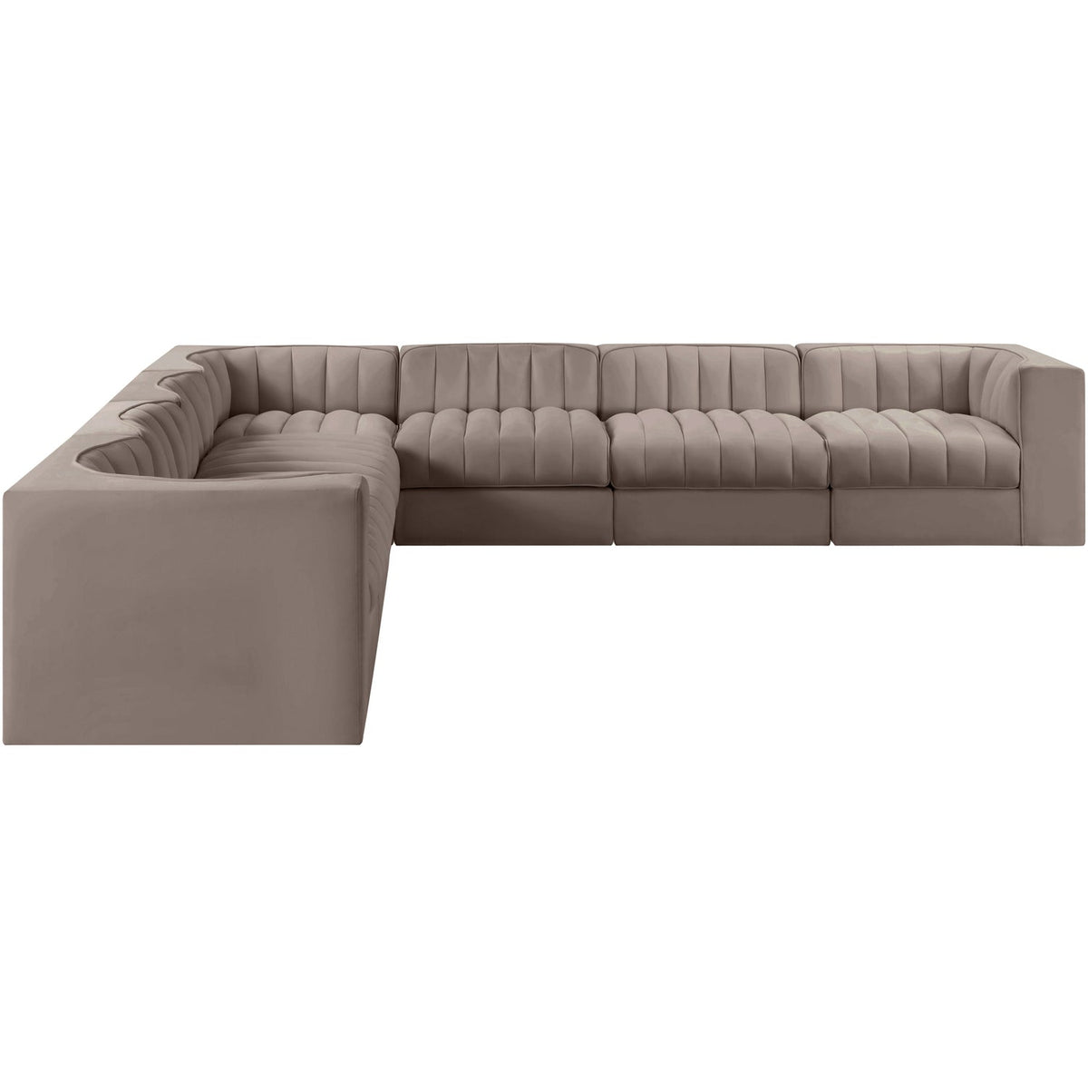 Rummi Taupe Velvet Performance Fabric Upholstered 7 Piece Modular Sectional Sofa