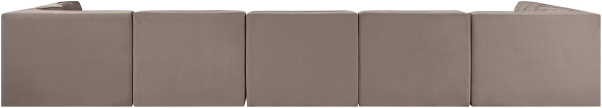 Rummi Taupe Velvet Performance Fabric Upholstered 7 Piece Modular Sectional Sofa