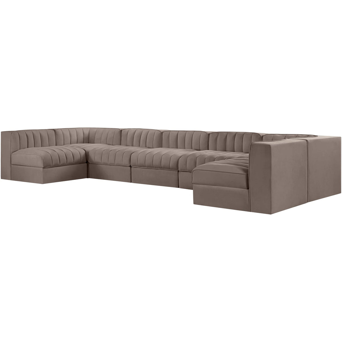 Rummi Taupe Velvet Performance Fabric Upholstered 7 Piece Modular Sectional Sofa
