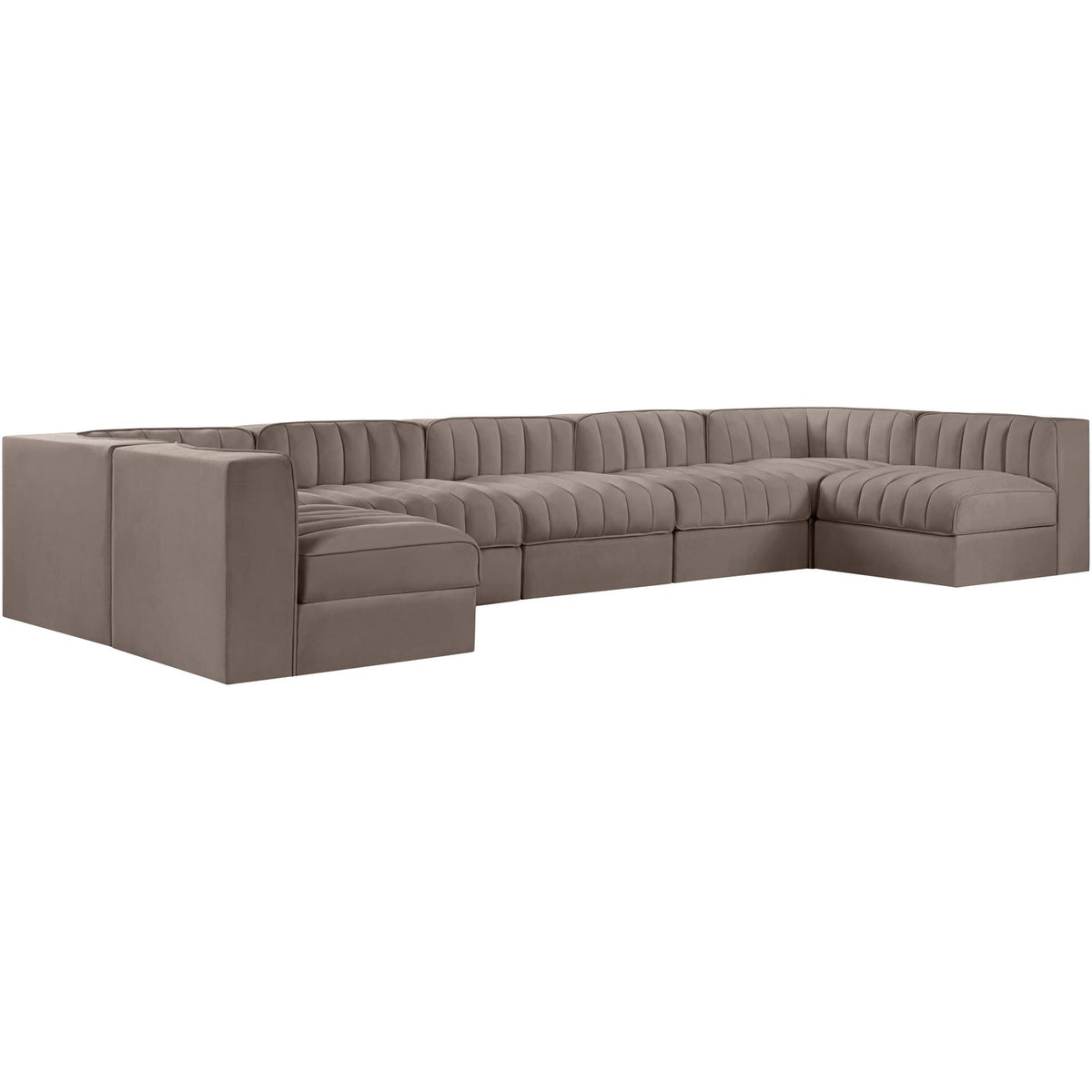Rummi Taupe Velvet Performance Fabric Upholstered 7 Piece Modular Sectional Sofa