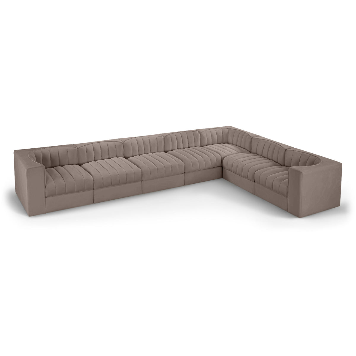 Rummi Taupe Velvet Performance Fabric Upholstered 7pc. Modular Sectional in taupe velvet, primary product view