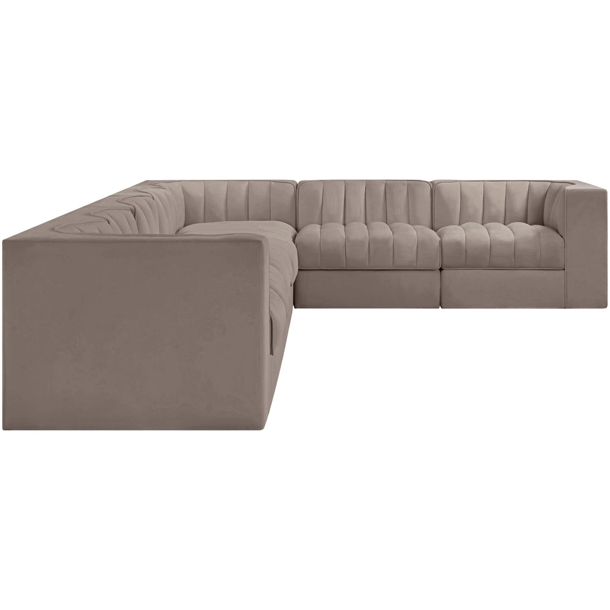 Rummi Taupe Velvet Performance Fabric Upholstered 7 Piece Modular Sectional Sofa