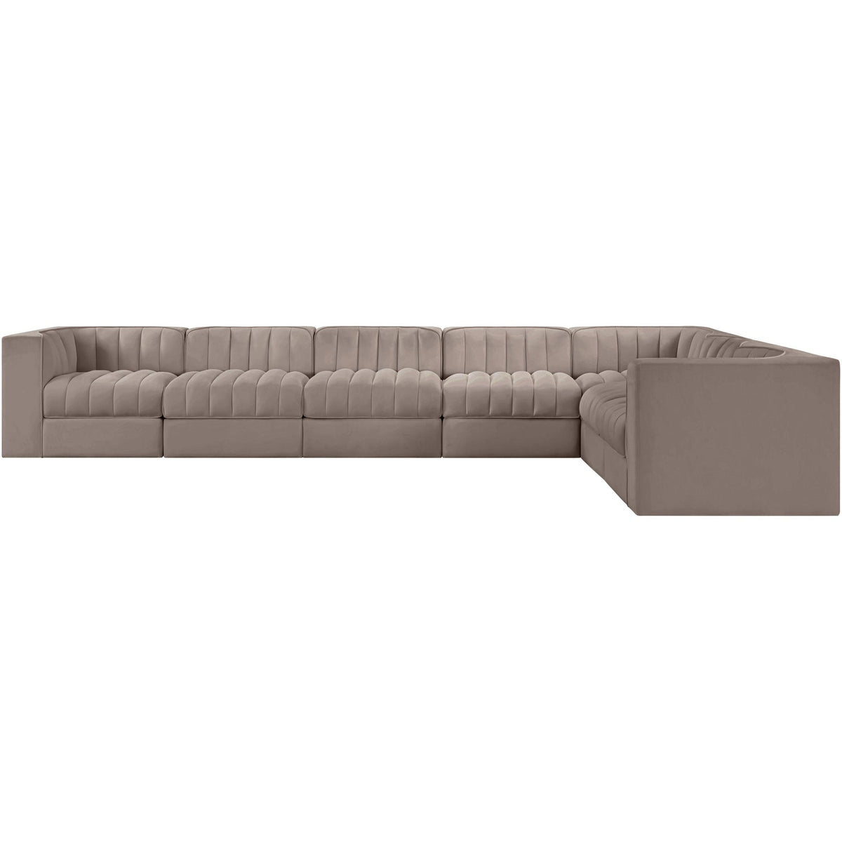 Rummi Taupe Velvet Performance Fabric Upholstered 7 Piece Modular Sectional Sofa