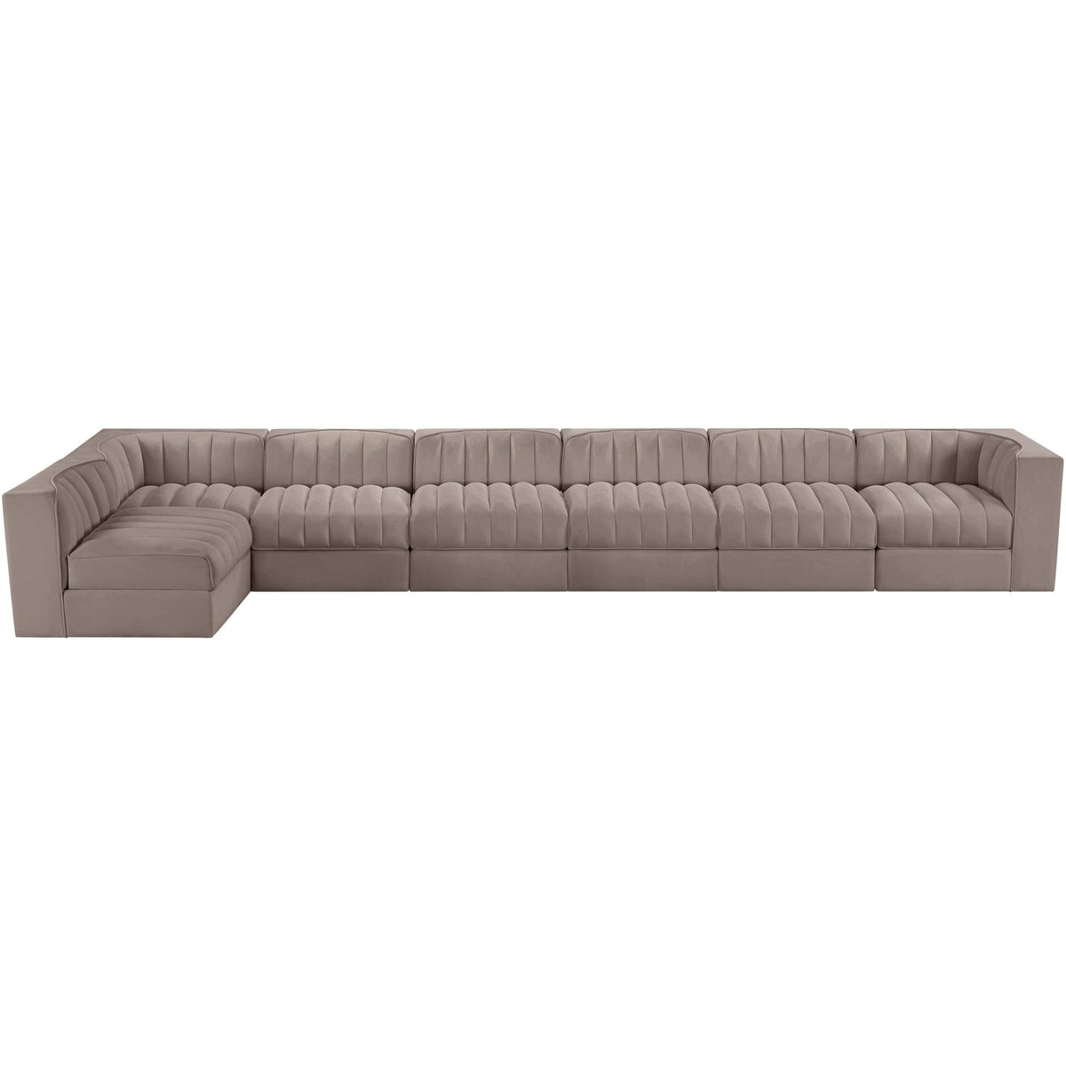 Rummi Taupe Velvet Performance Fabric Upholstered 7 Piece Modular Sectional Sofa