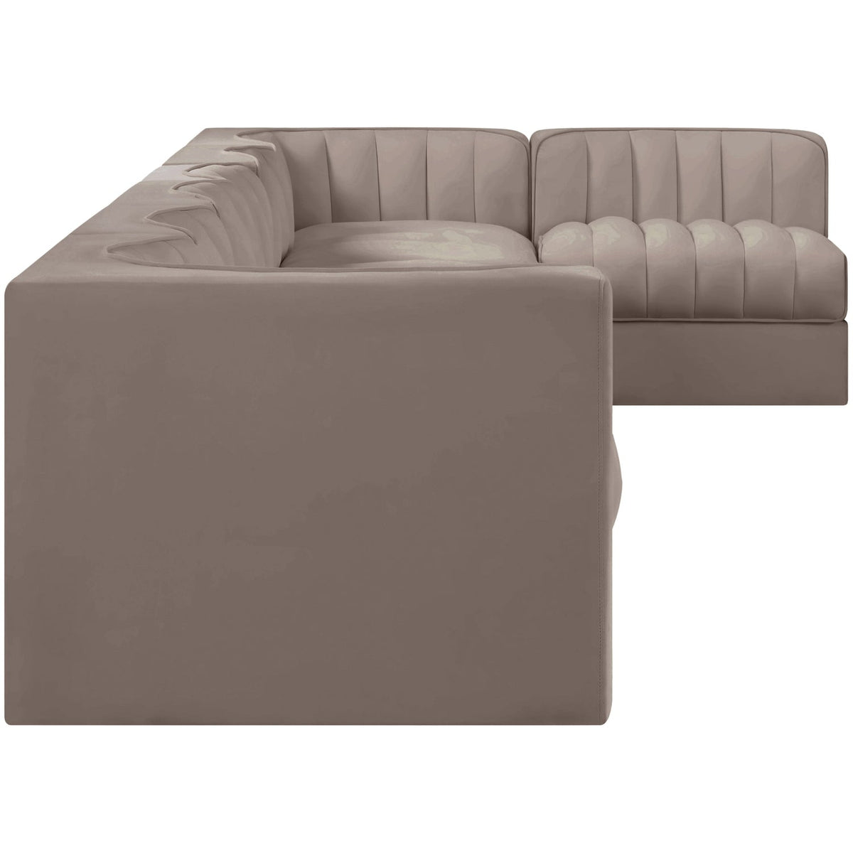 Rummi Taupe Velvet Performance Fabric Upholstered 7 Piece Modular Sectional Sofa