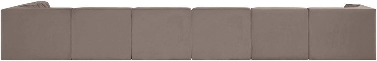 Rummi Taupe Velvet Performance Fabric Upholstered 7 Piece Modular Sectional Sofa