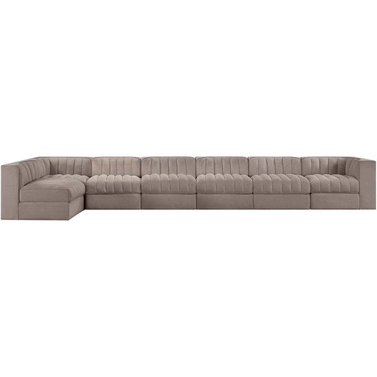 Rummi Taupe Velvet Performance Fabric Upholstered 7 Piece Modular Sectional Sofa