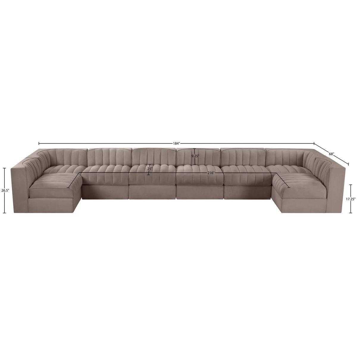 Rummi Taupe Velvet Performance Fabric Upholstered 8 Piece Modular Sectional Sofa