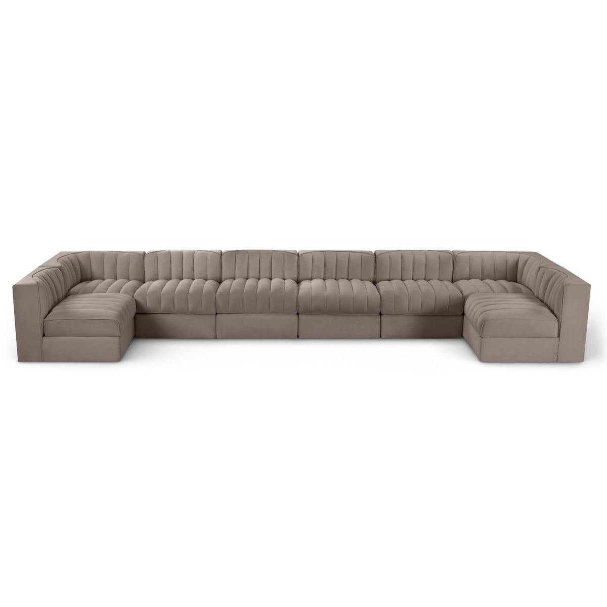 Rummi Taupe Velvet Performance Fabric Upholstered 8pc. Modular Sectional in taupe velvet, primary product view