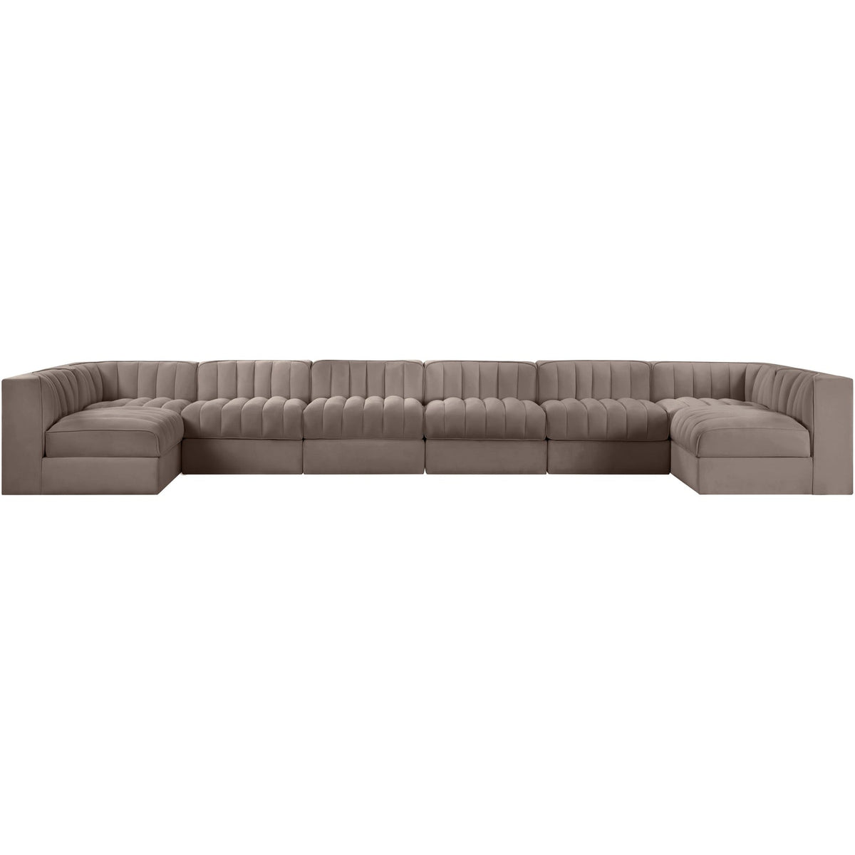 Rummi Taupe Velvet Performance Fabric Upholstered 8 Piece Modular Sectional Sofa