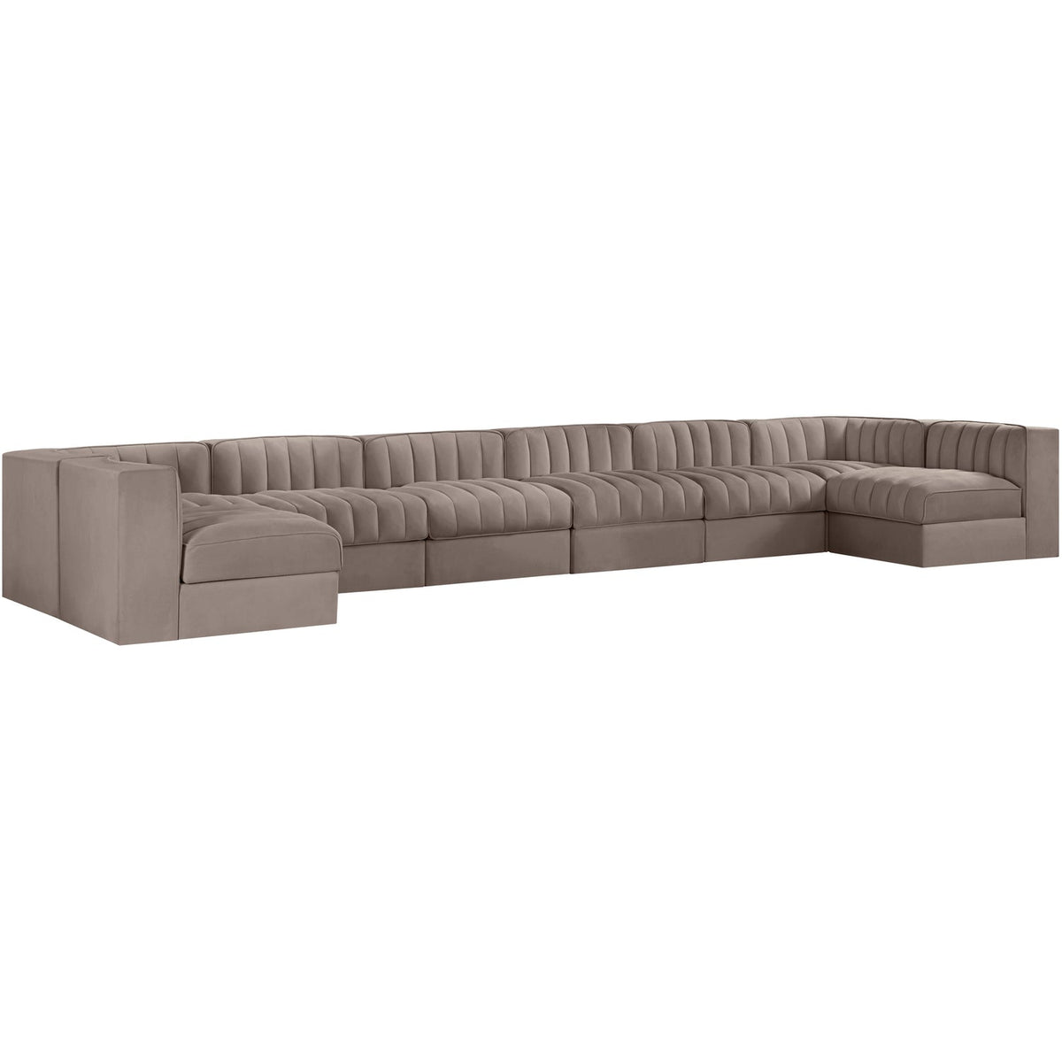 Rummi Taupe Velvet Performance Fabric Upholstered 8 Piece Modular Sectional Sofa