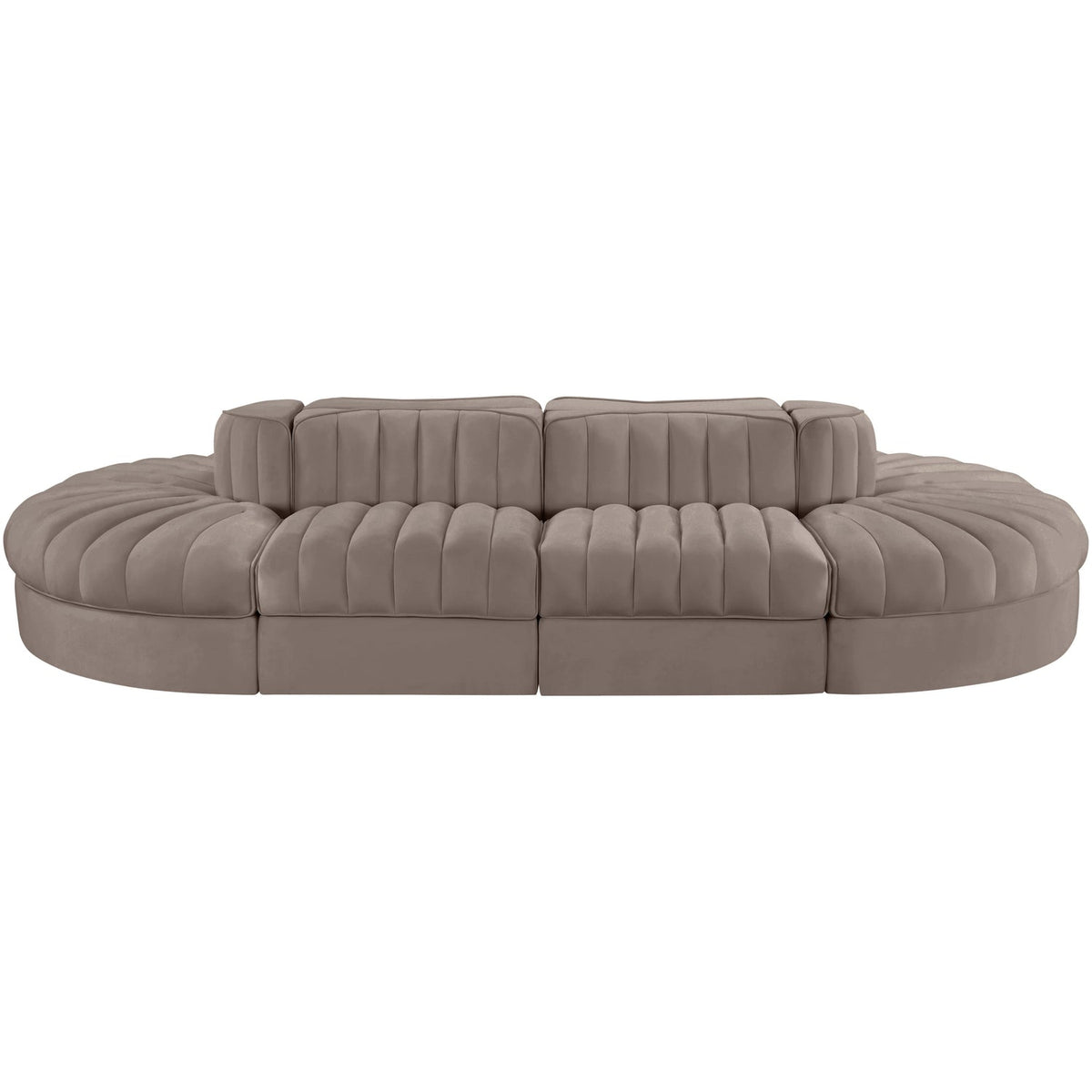 Rummi Taupe Velvet Performance Fabric Upholstered 8 Piece Modular Sectional Sofa