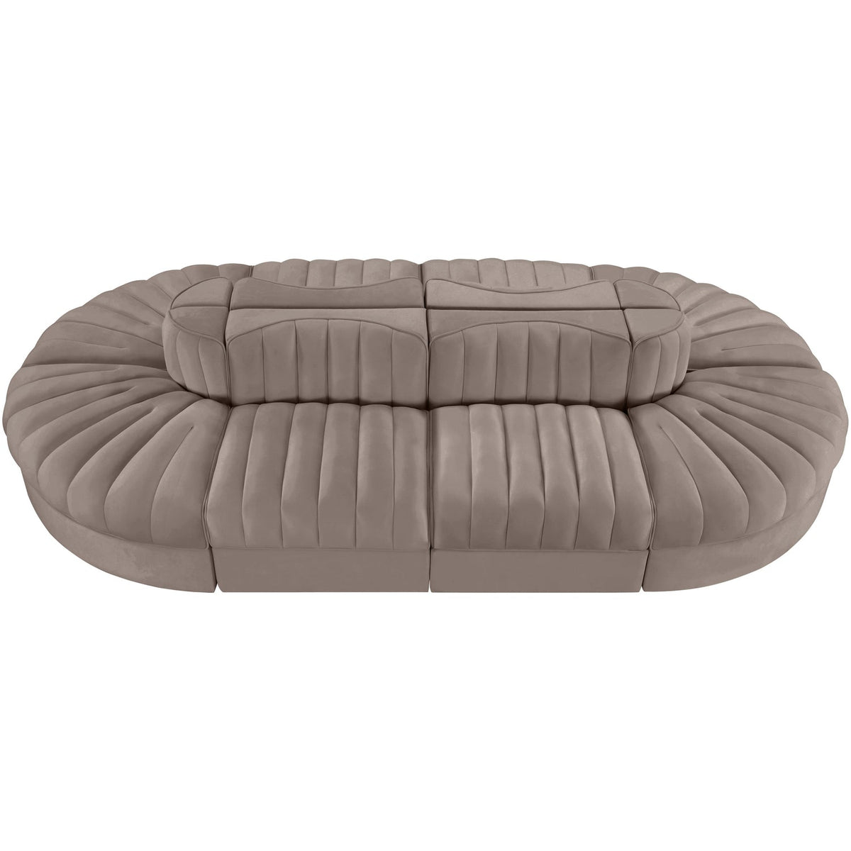 Rummi Taupe Velvet Performance Fabric Upholstered 8 Piece Modular Sectional Sofa