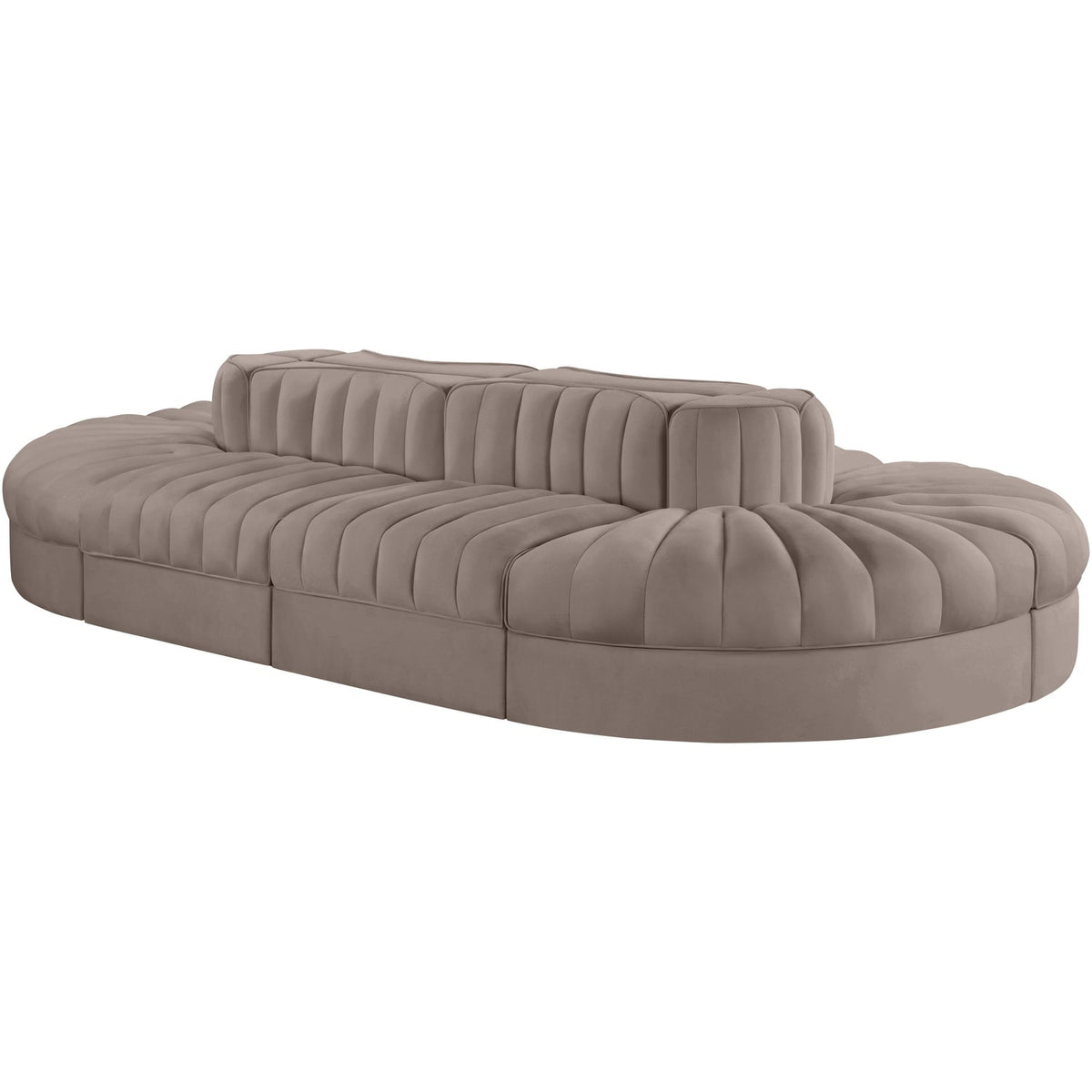 Rummi Taupe Velvet Performance Fabric Upholstered 8 Piece Modular Sectional Sofa
