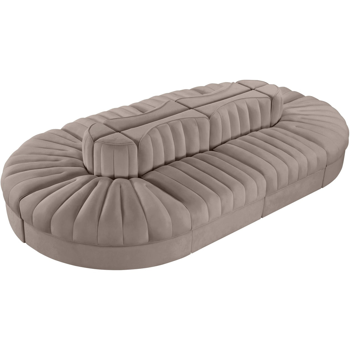 Rummi Taupe Velvet Performance Fabric Upholstered 8 Piece Modular Sectional Sofa