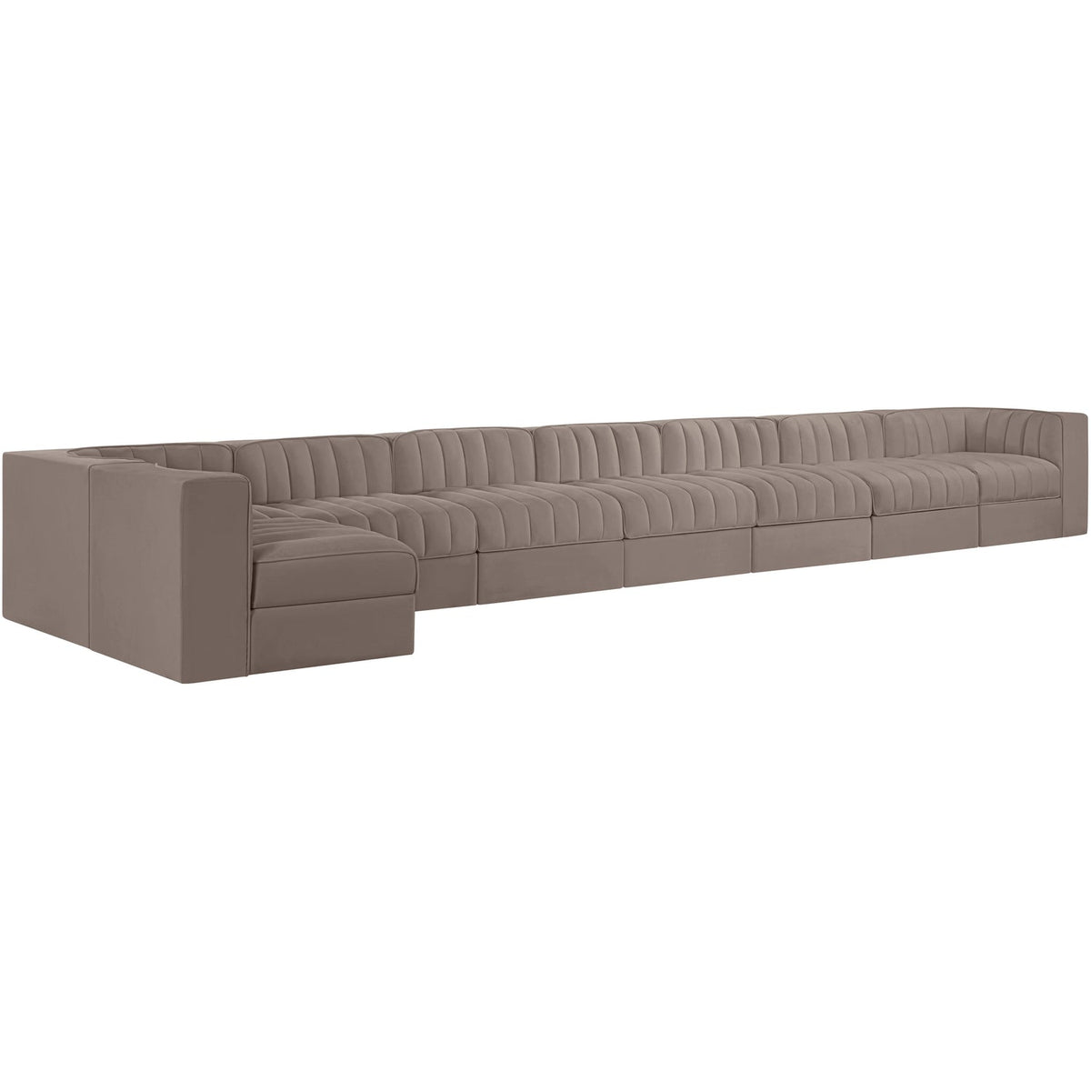 Rummi Taupe Velvet Performance Fabric Upholstered 8 Piece Modular Sectional Sofa