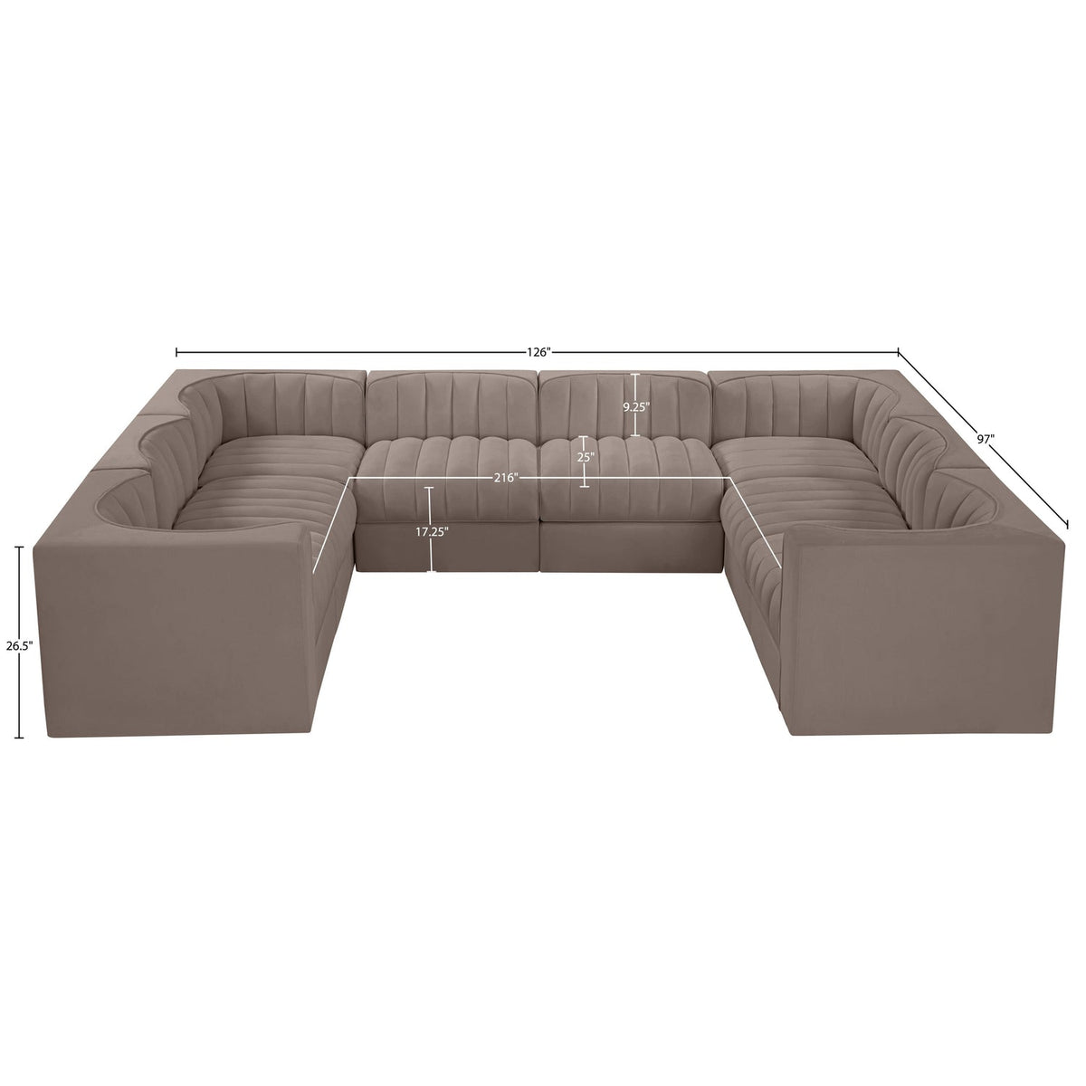 Rummi Taupe Velvet Performance Fabric Upholstered Modular Sectional Sofa