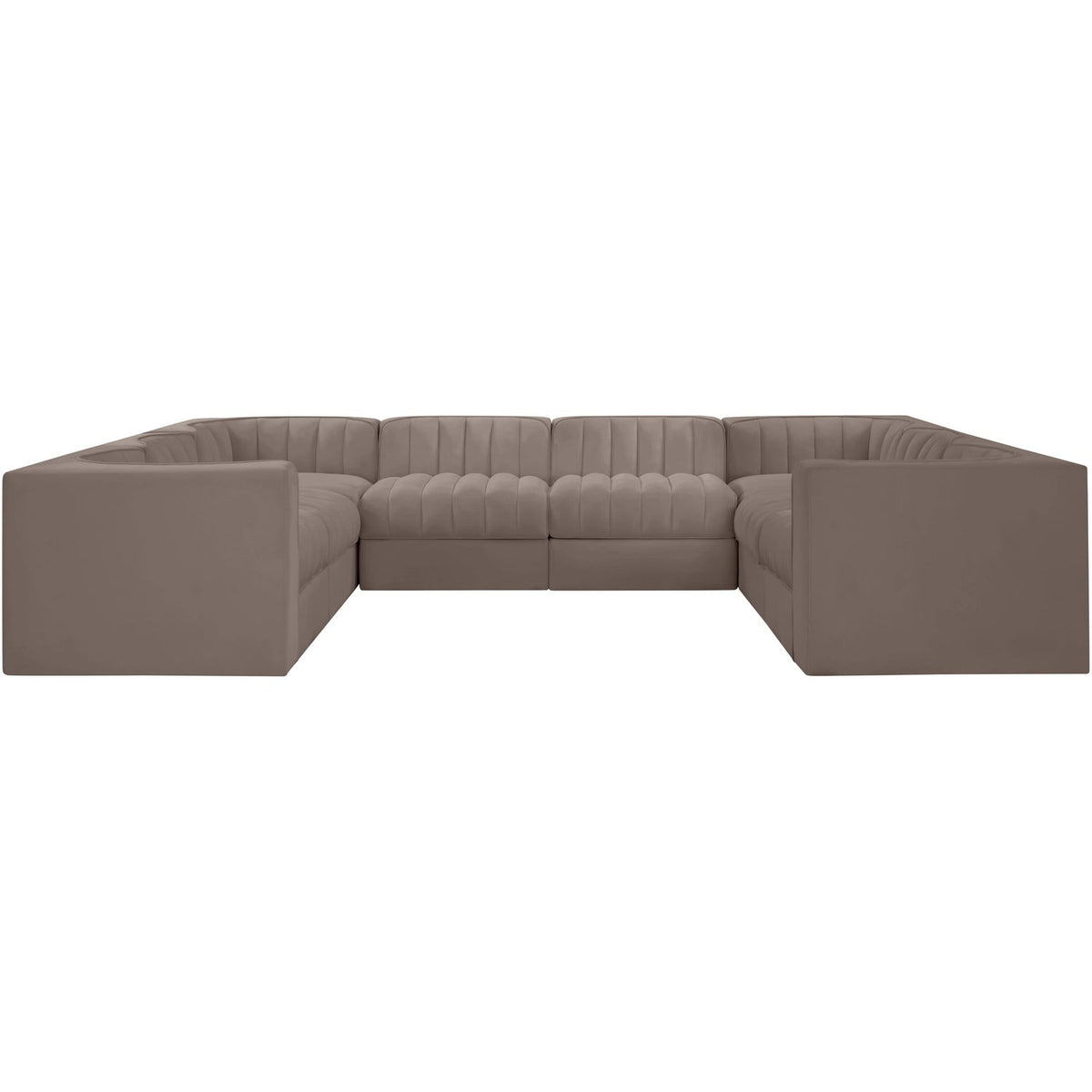 Rummi Taupe Velvet Performance Fabric Upholstered Modular Sectional Sofa